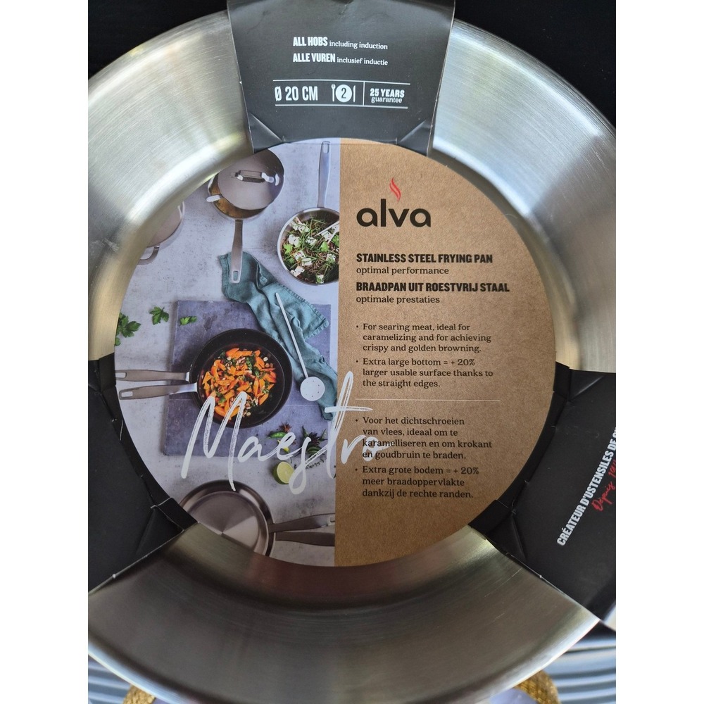Alva Maestro Stainless Steel Frying Pan 8‎ Inch Induction Compatible NEW